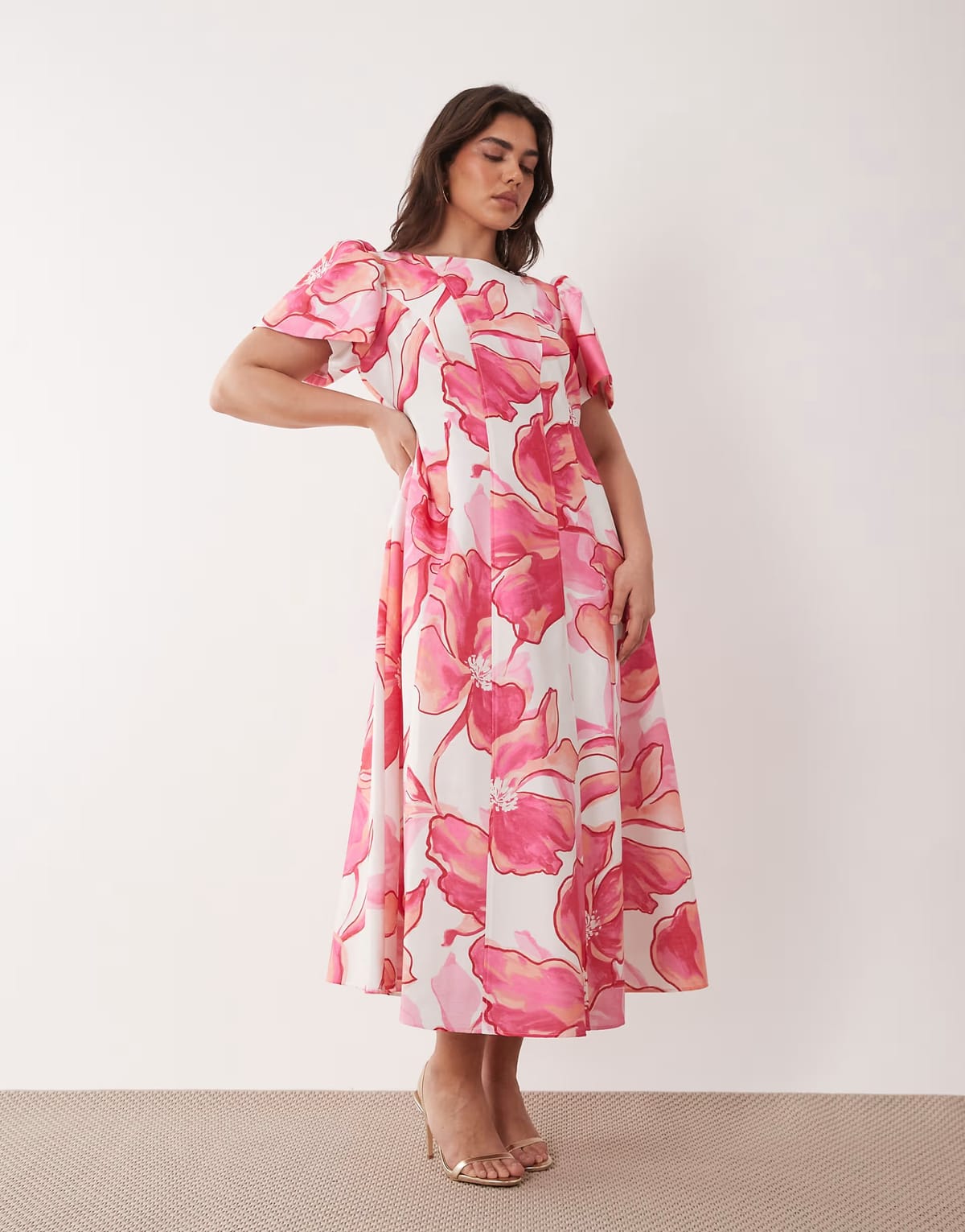 ASOS Forever New Curve flutter sleeve midaxi dress in floral print - 1