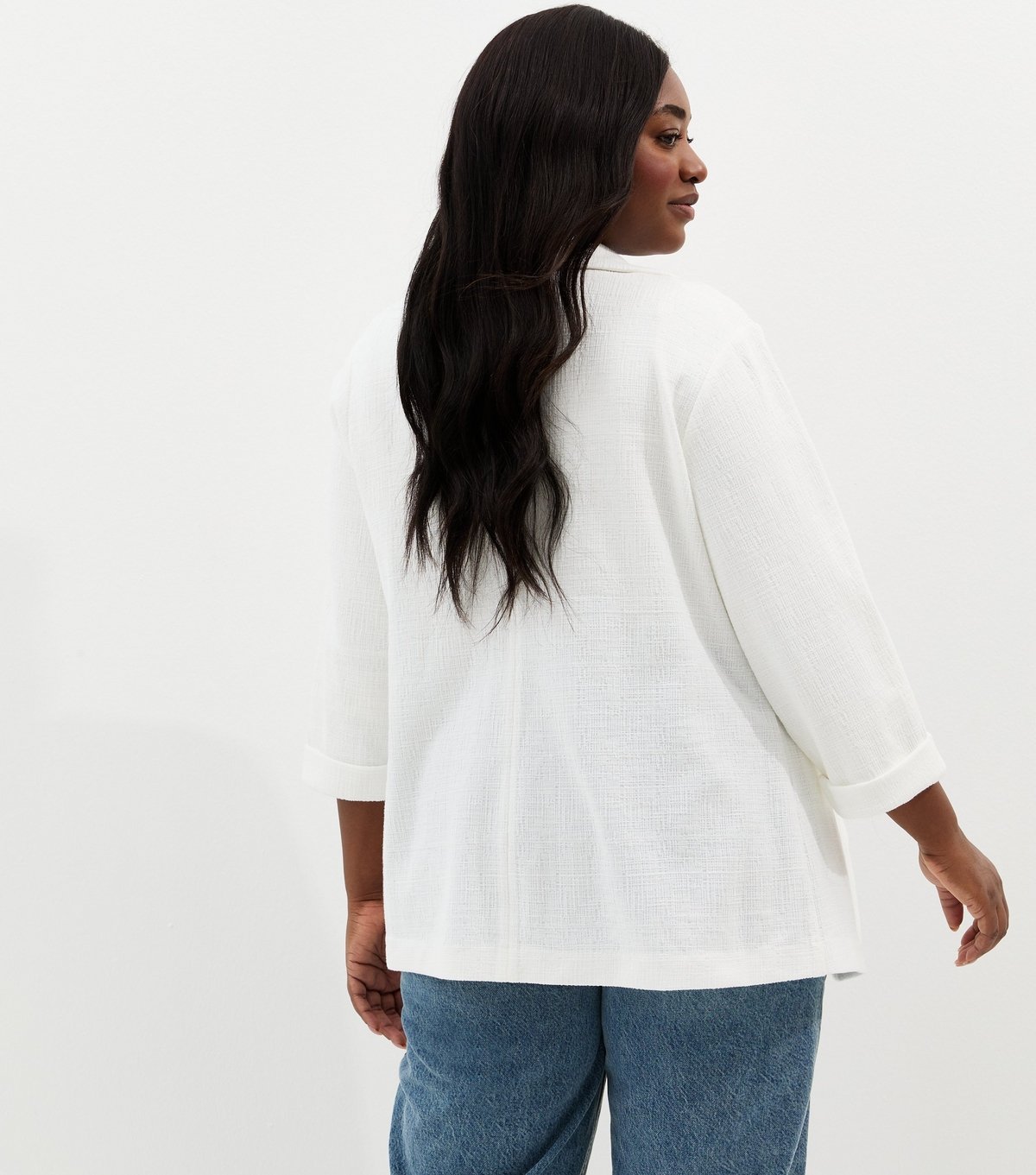 New Look Women's Plus Size White Textured Jersey Blazer Curves New Look - 4