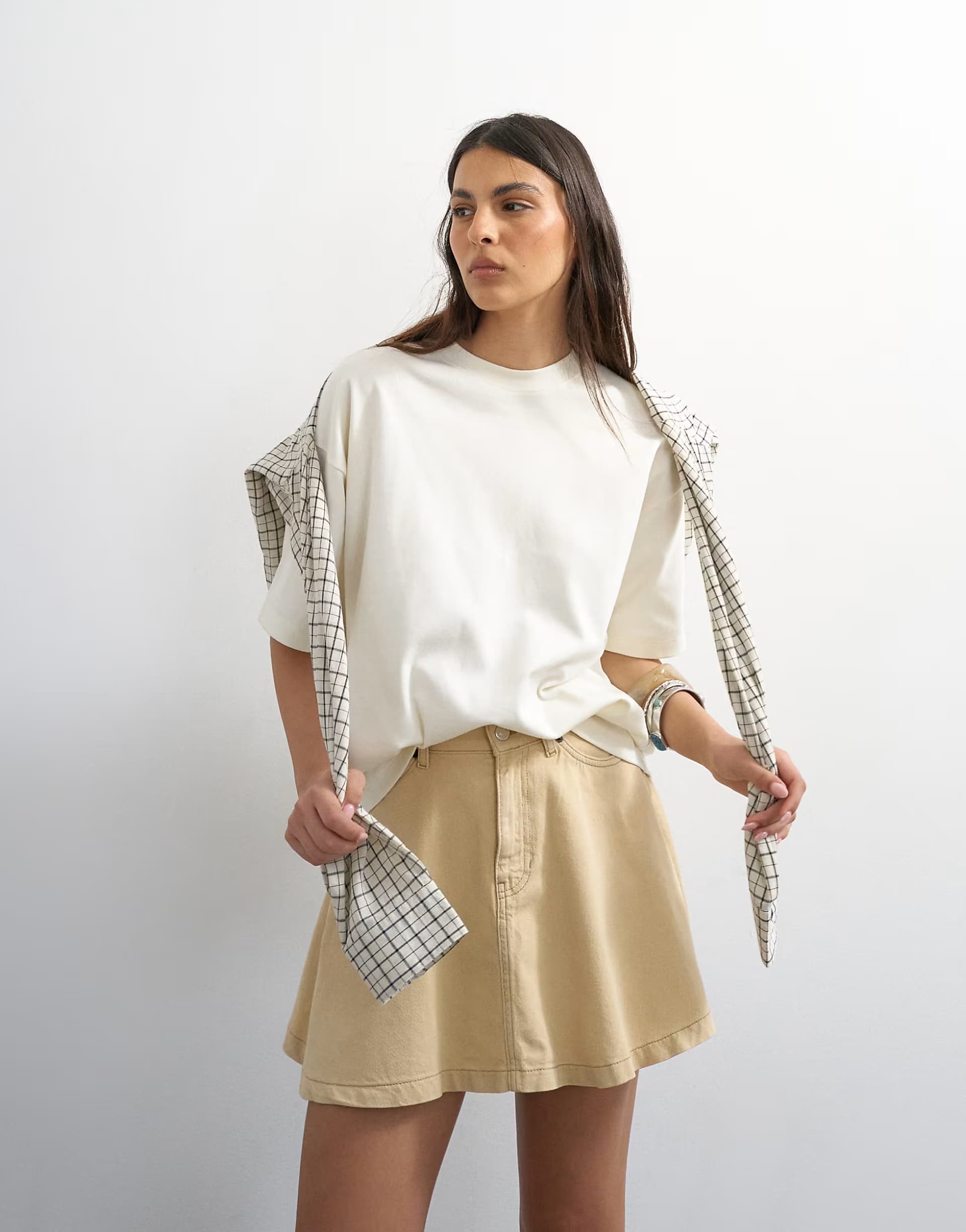 ASOS Topshop denim full mini skirt in buttermilk