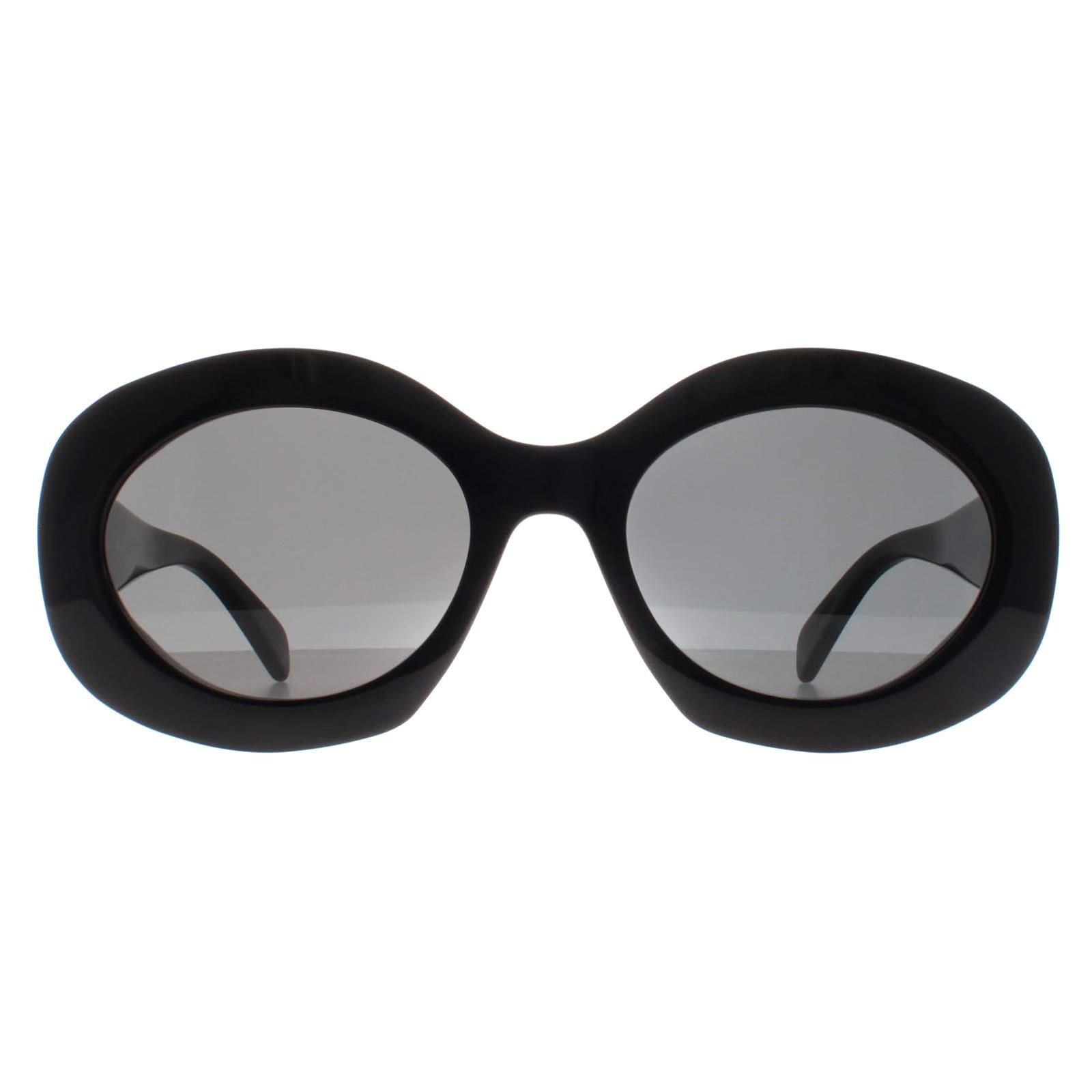 Celine Celine Women's Oval Shiny Black Smoke Grey Triomphe CL40292U - 1