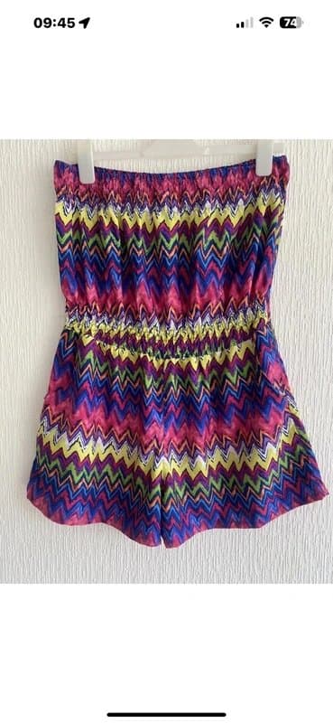 Ocean Club Multicoloured Zig Zag Silky Elasticated Strapless Playsuit 14/16