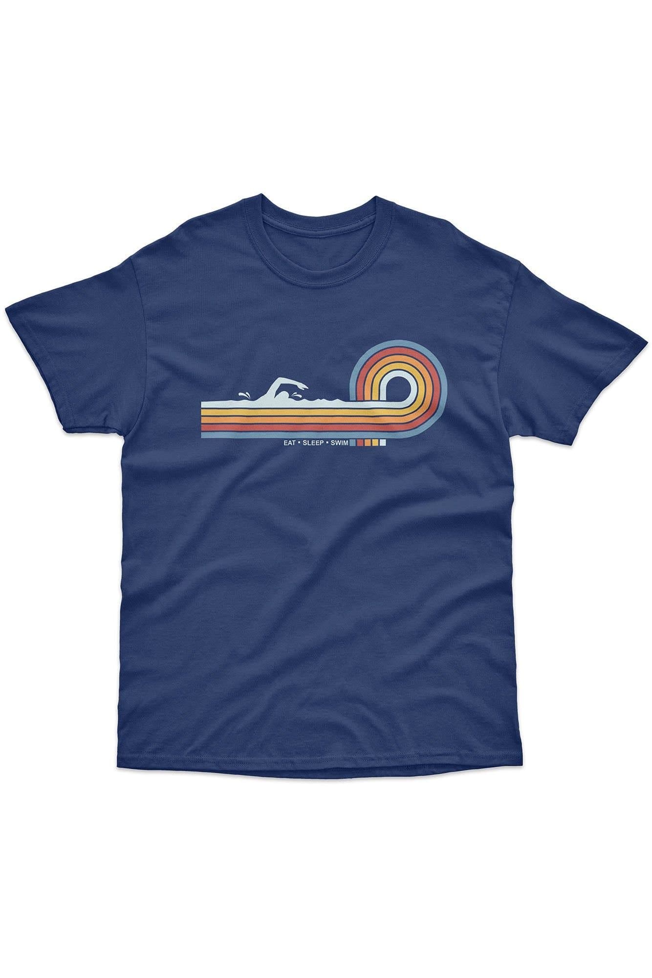 Bad Zebedee Bad Zebedee Men's Retro Lines Swim T-Shirt in Navy