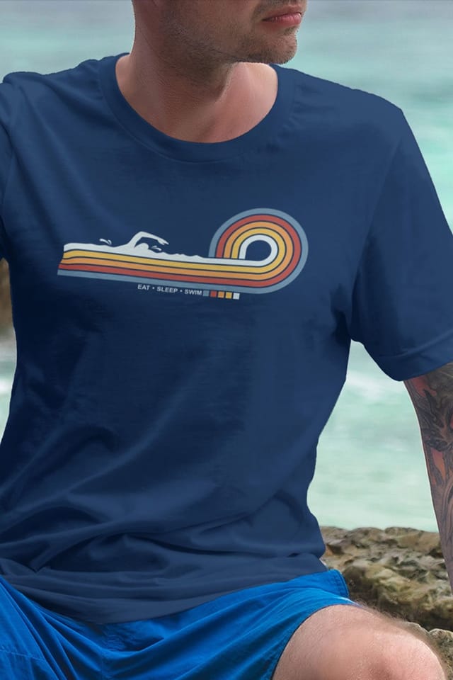 Bad Zebedee Bad Zebedee Men's Retro Lines Swim T-Shirt in Navy - 2