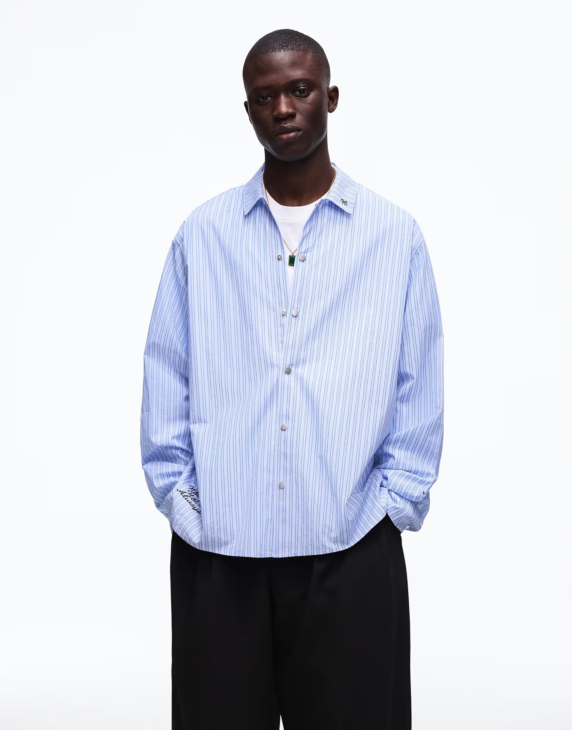 ASOS Bershka Boxy long-sleeve shirt in light blue - 1