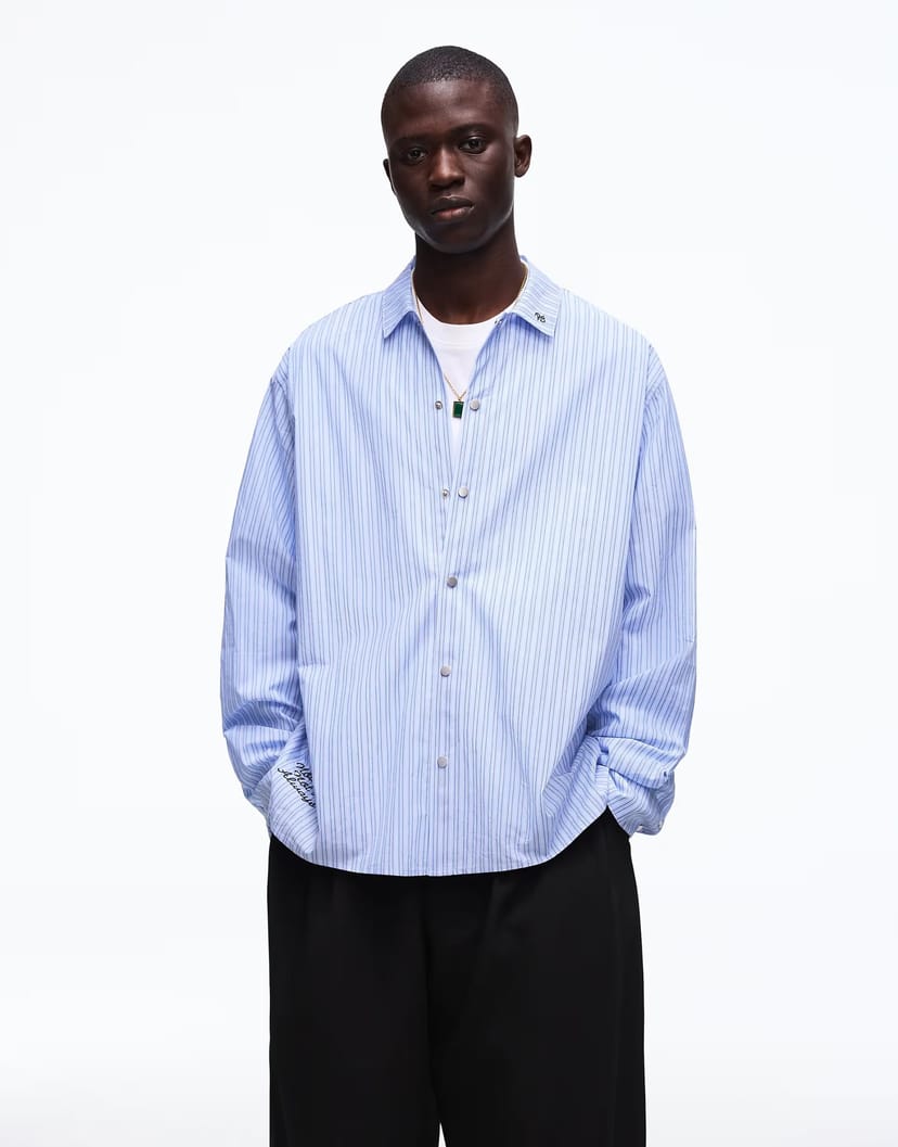 ASOS Bershka Boxy long-sleeve shirt in light blue - 1