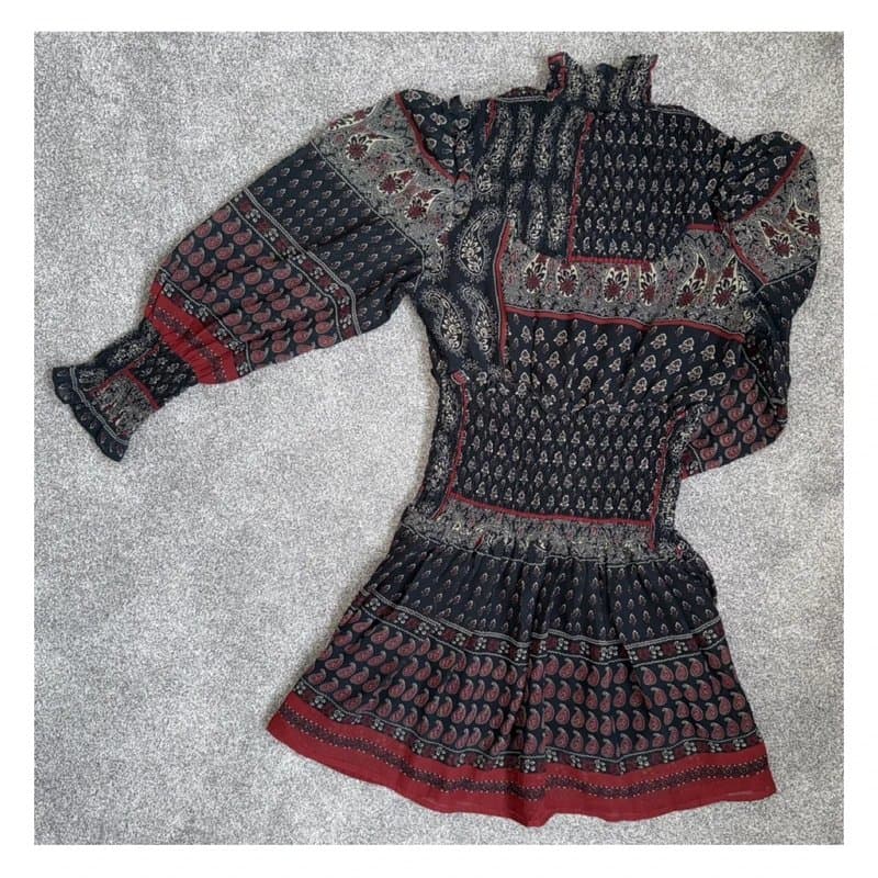 Topshop BNWT Topshop Petite Paisley Frill Ruched High Neck Long Balloon Sleeve Dress 8