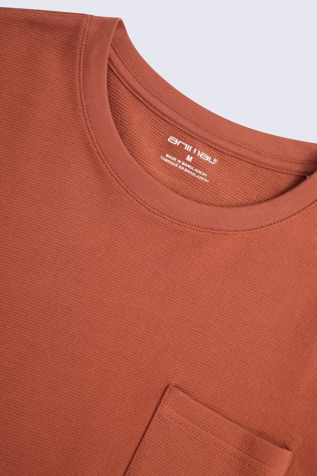 Animal Animal Men's Casual Soft Lightweight Breathable Short Sleeve Texture Pocket T-Shirt in Terracotta - 3