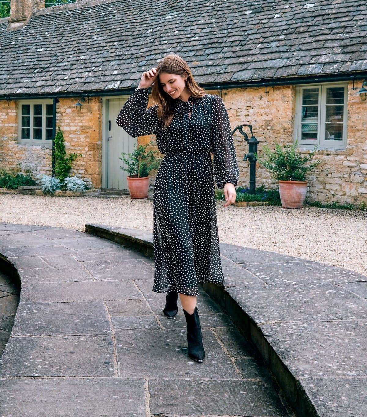 Blue Vanilla Women's Black Chiffon Polka Dot Midi Dress Blue Vanilla New Look