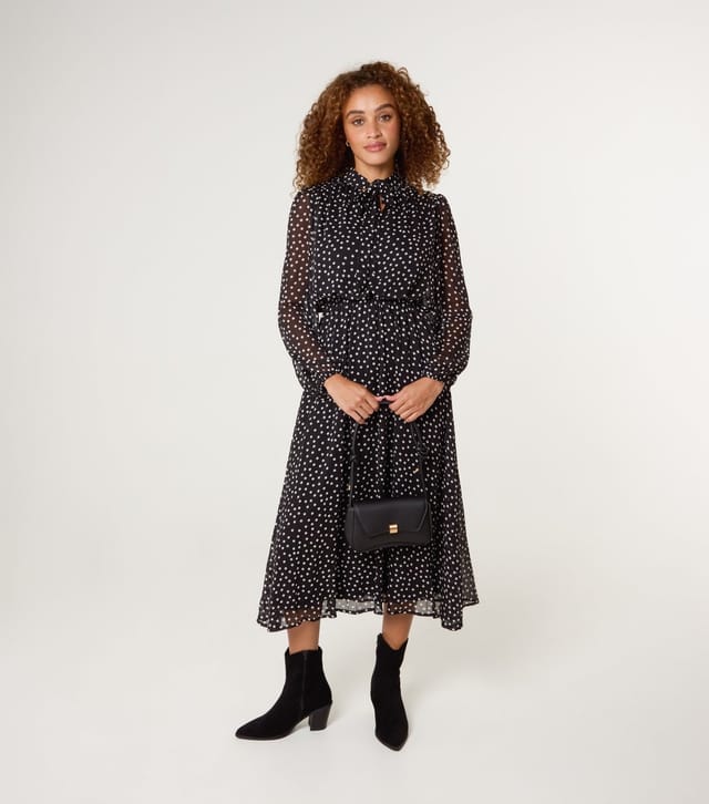 Blue Vanilla Women's Black Chiffon Polka Dot Midi Dress Blue Vanilla New Look - 3