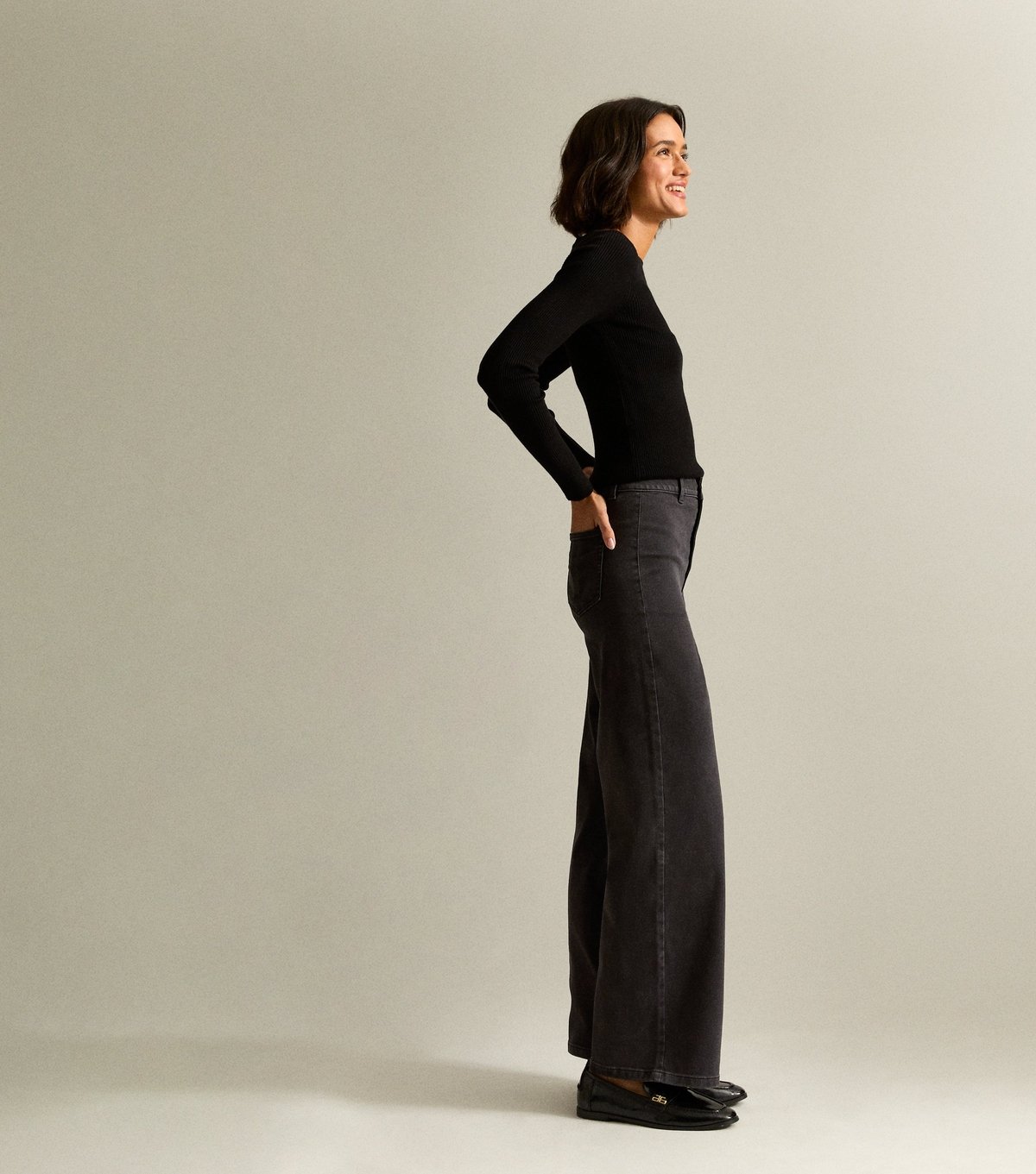 New Look Women's Black High Waist Stretch Denim Wide Leg Jeans New Look - 2