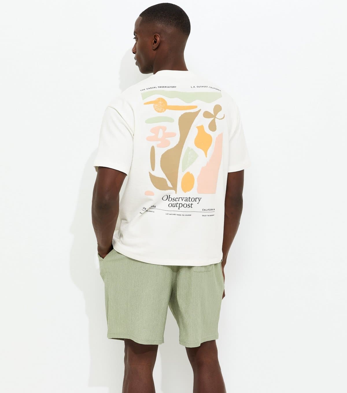 New Look Men's Off White Oversized Observatory Print T-Shirt New Look