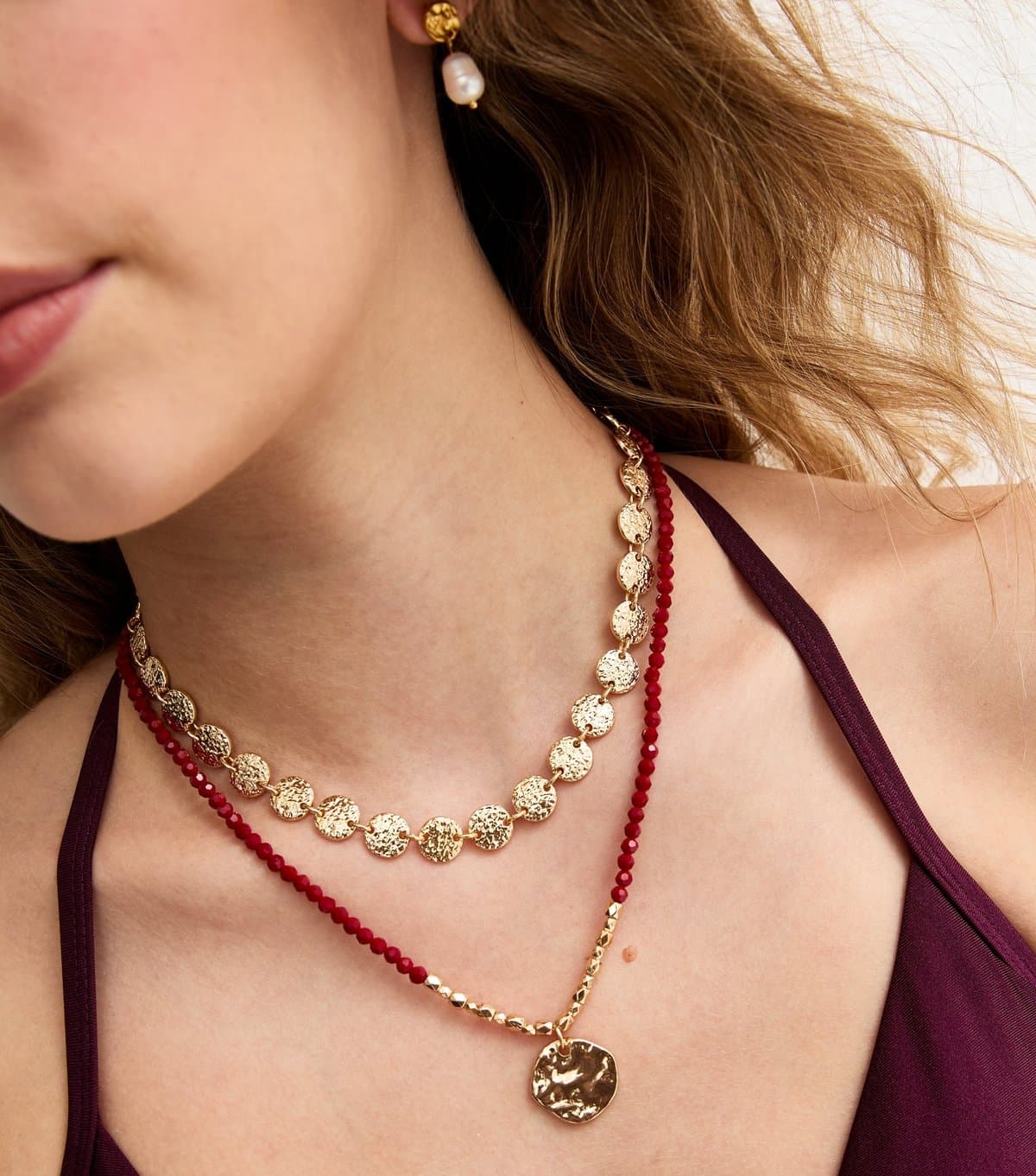 New Look New Look Gold Tone Layered Beaded Necklace