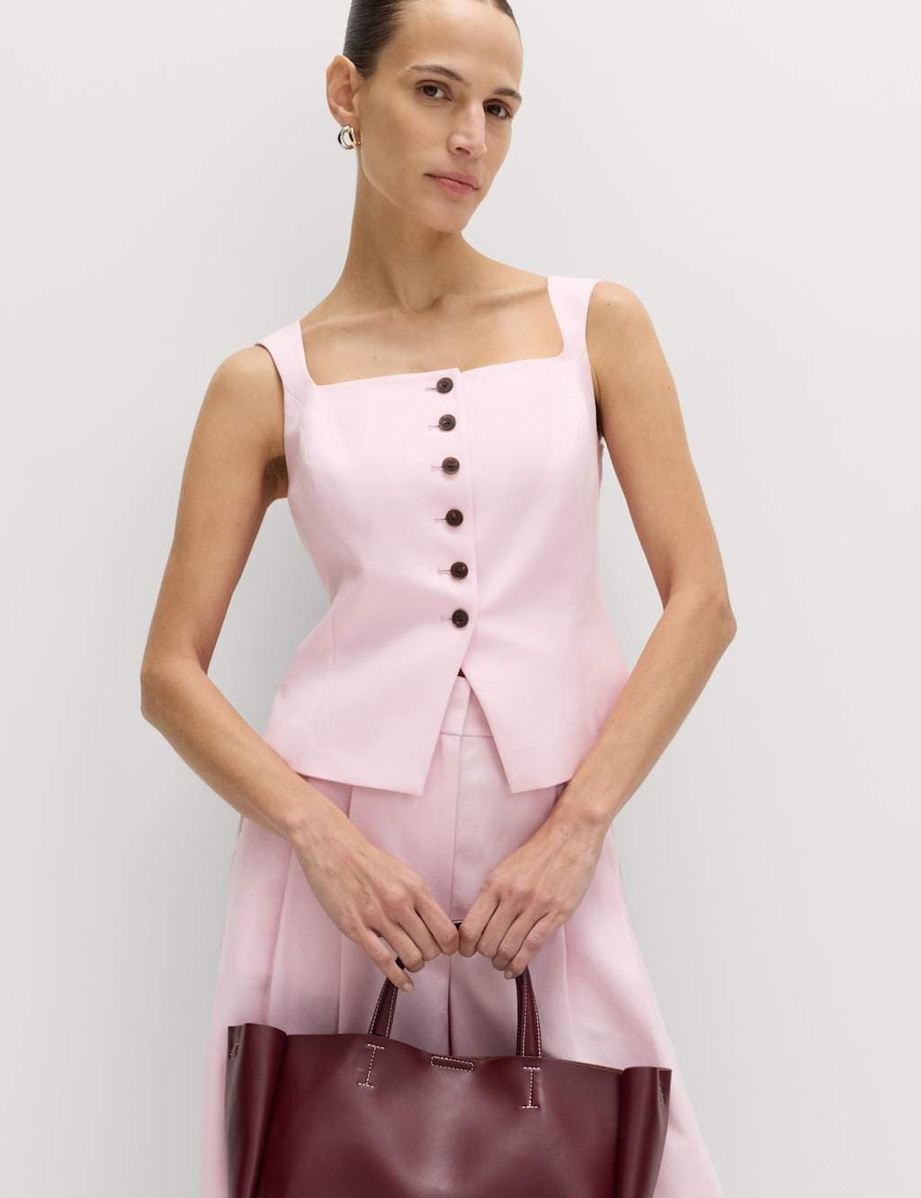 Marks & Spencer M&S Tailored Strappy Cropped Waistcoat with Linen English Rose