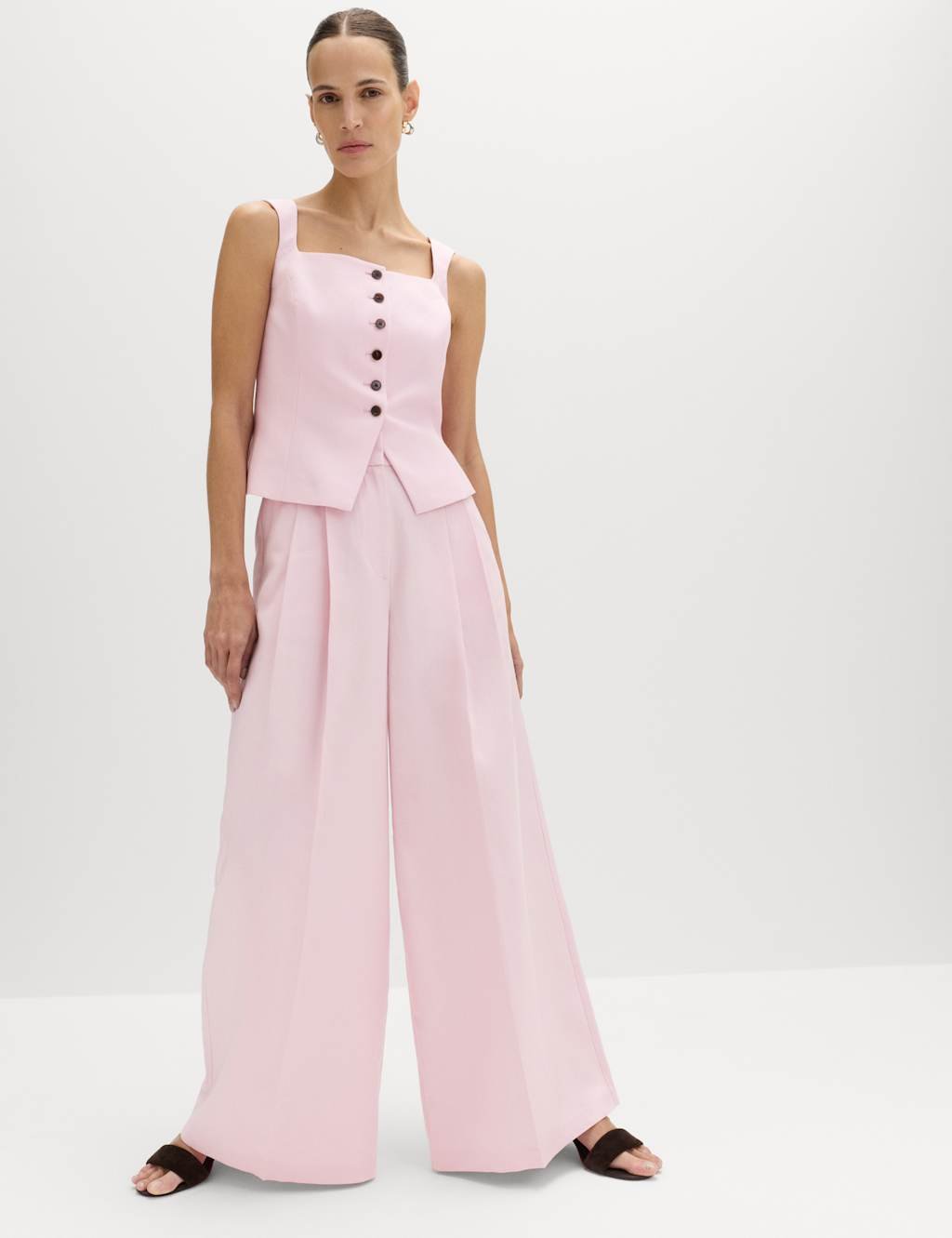 Marks & Spencer M&S Tailored Strappy Cropped Waistcoat with Linen English Rose - 3