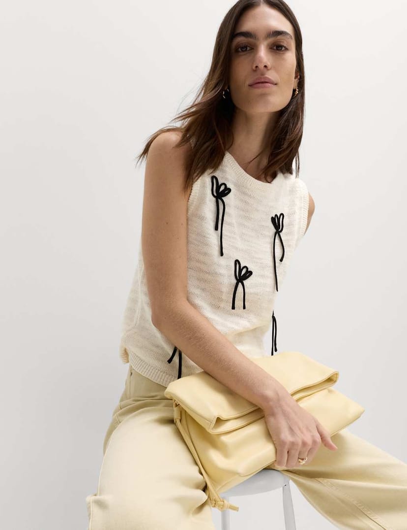 Marks & Spencer M&S Cotton Rich Floral Cornelli Knitted Vest Ivory - 1