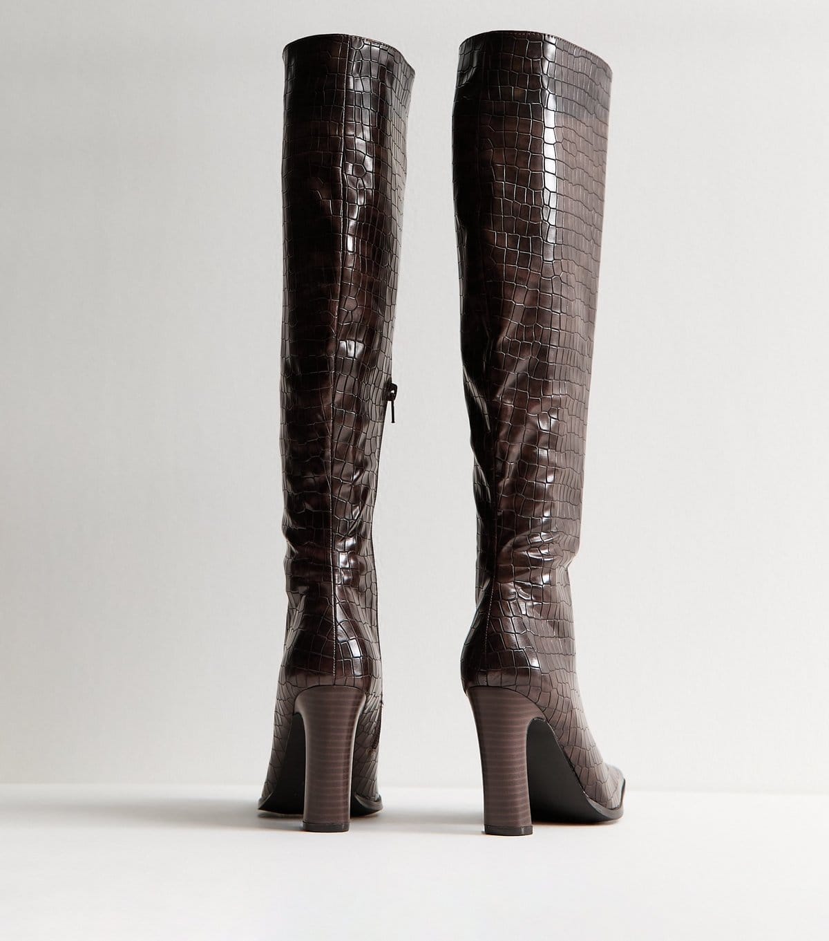 Public Desire Women's Brown Acquilla Faux Croc Knee High Boots Public Desire New Look - 4