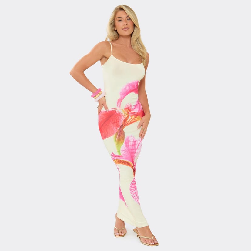 EGO Strappy Scoop Neck Maxi Dress In Lemon Floral Print, Women's Size UK 6 - 1