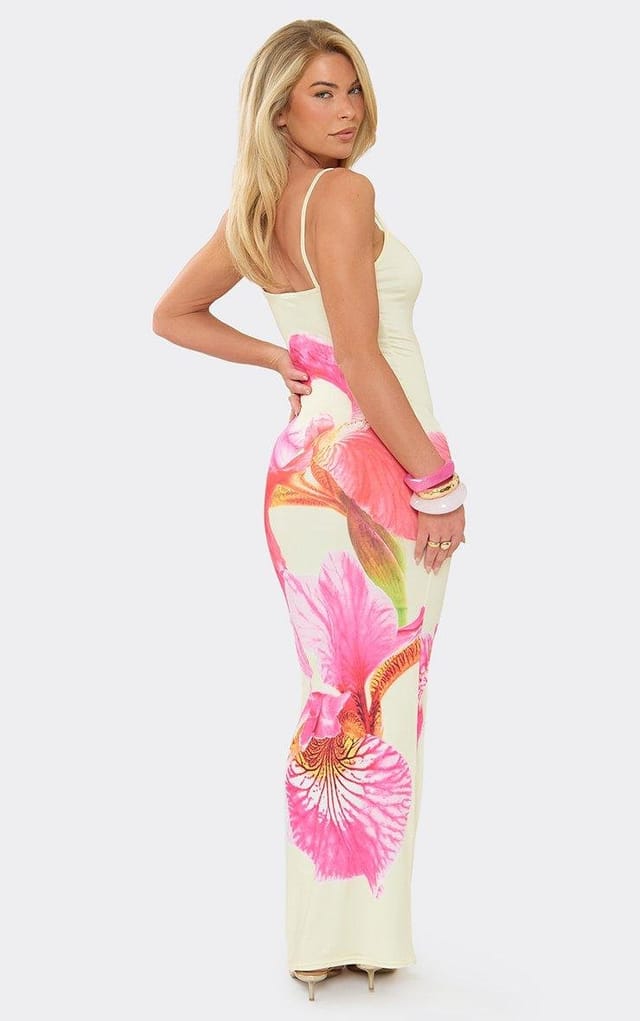 EGO Strappy Scoop Neck Maxi Dress In Lemon Floral Print, Women's Size UK 6 - 2