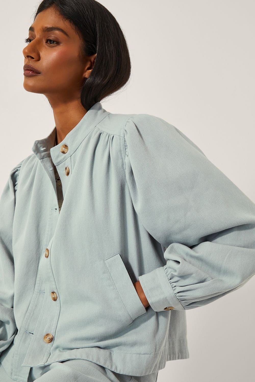 Monsoon Monsoon Women's Ciara Puff Sleeve Denim Jacket Blue in Pale Blue - 4