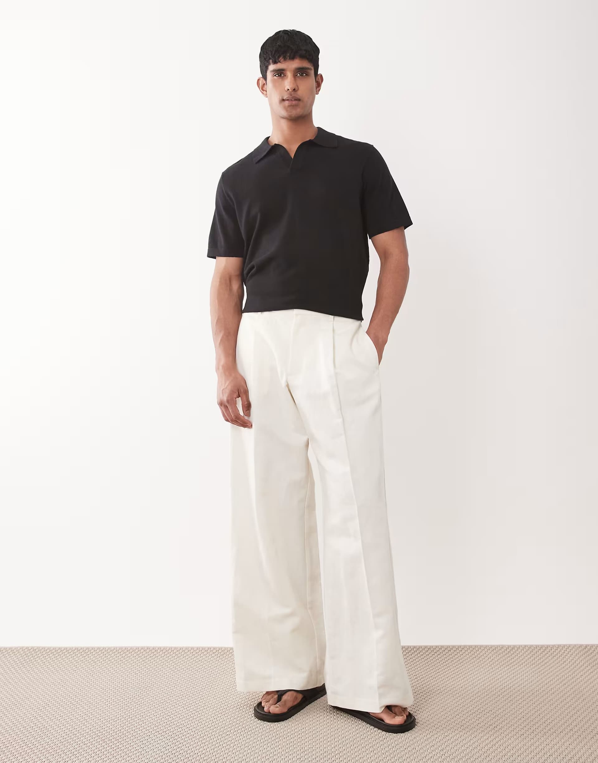 ASOS ASOS DESIGN smart pleated linen rich loose leg trousers in white