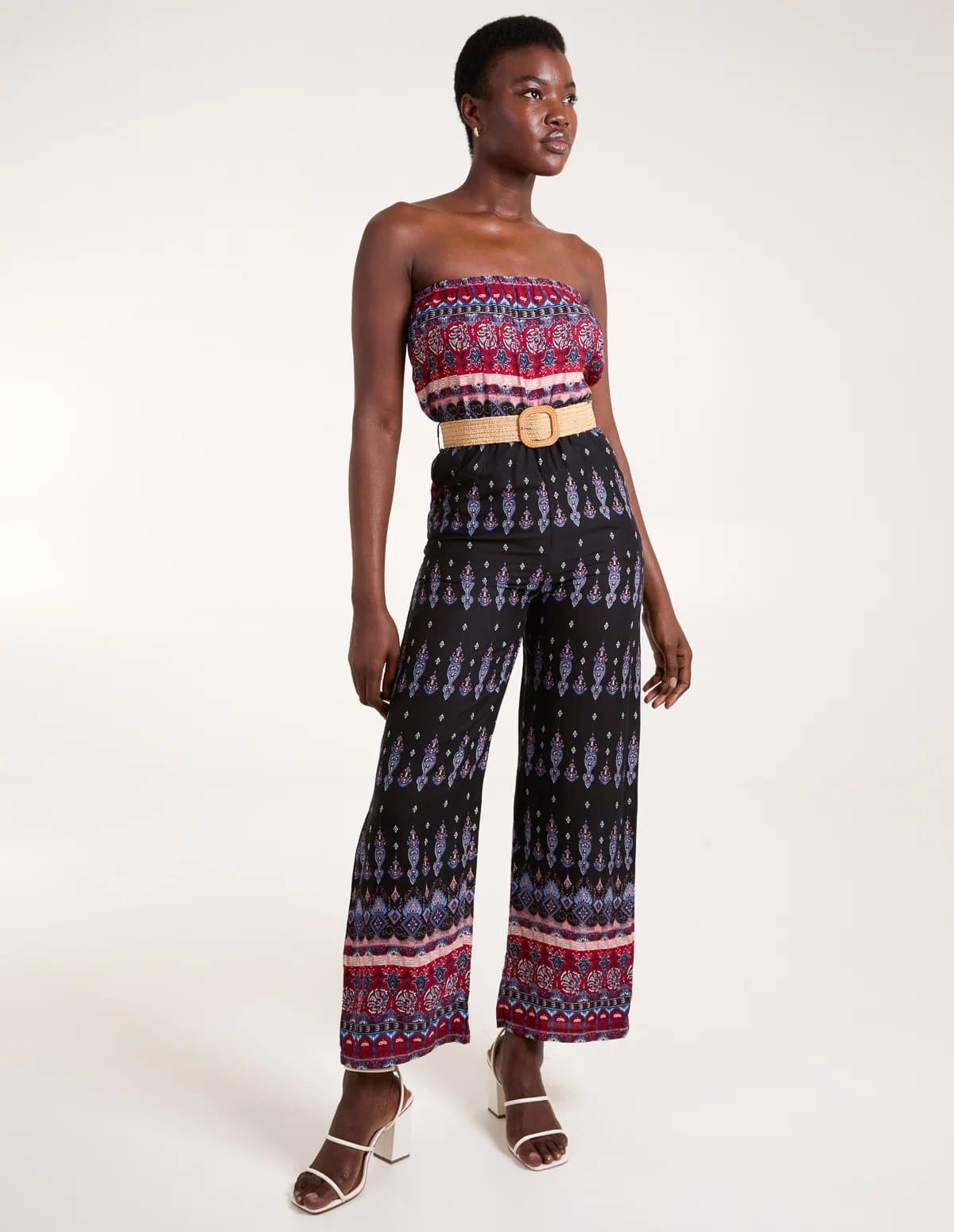 Blue Vanilla Aztec Woven Belted Bandeau Jumpsuit