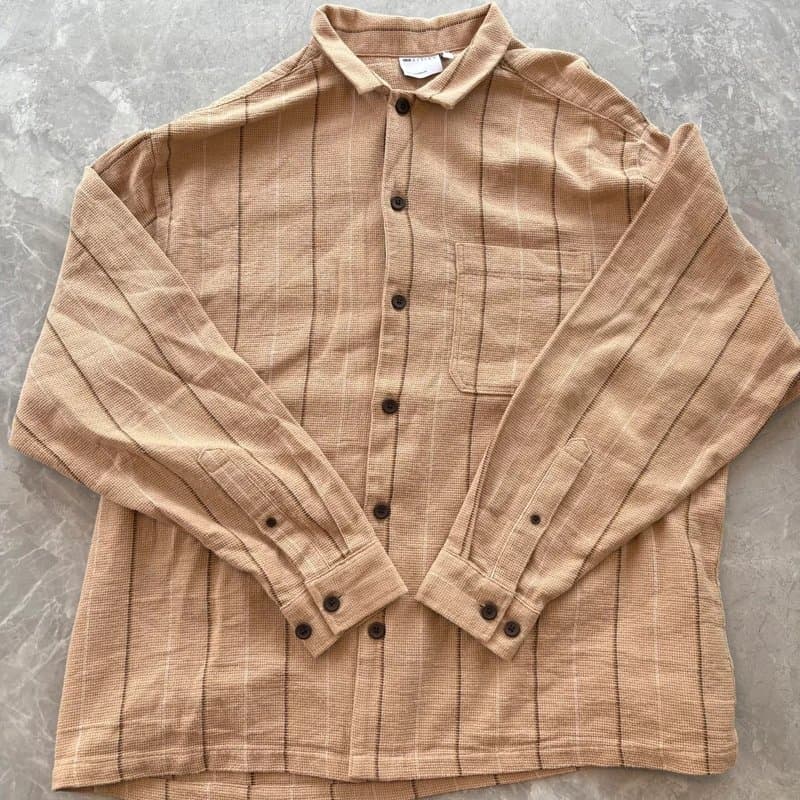 ASOS Men’s XL asos Design Textured Stripe Shirt – beige/brown- oversized over shirt