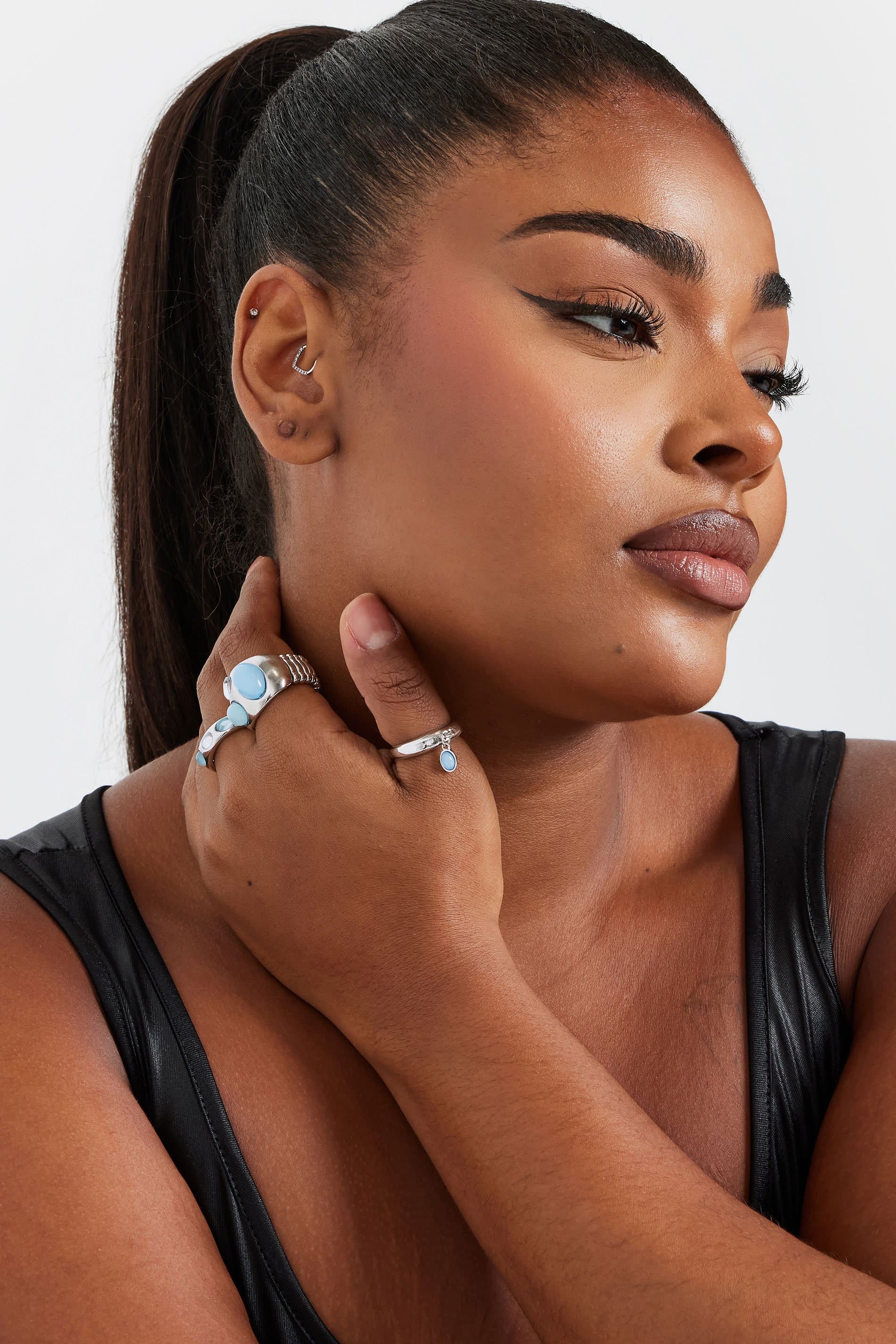 Yours 3 Pack Silver Tone Stone Ring Set