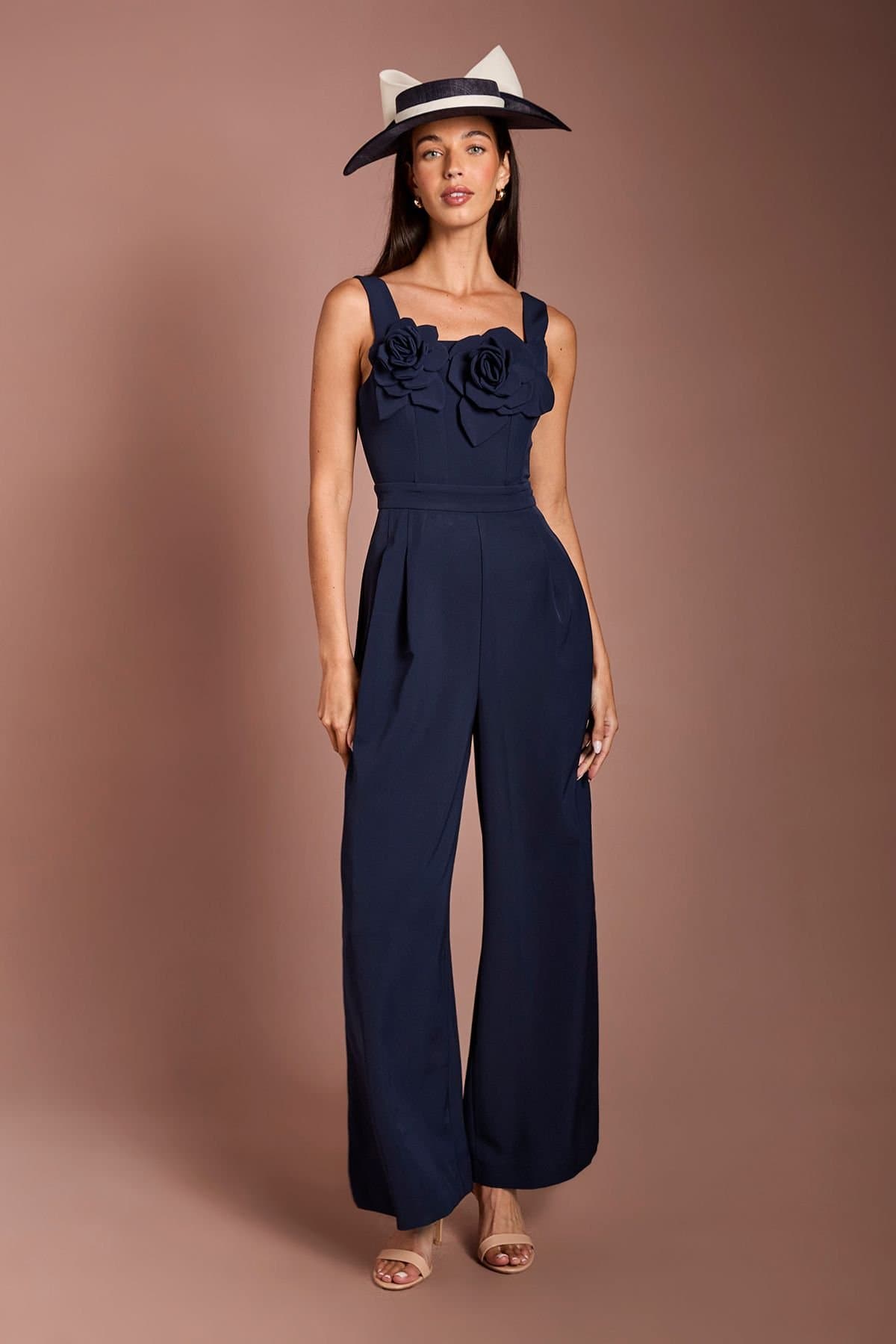 Coast Coast Women's Lisa Tan 3D Floral Wide Leg Jumpsuit in Navy