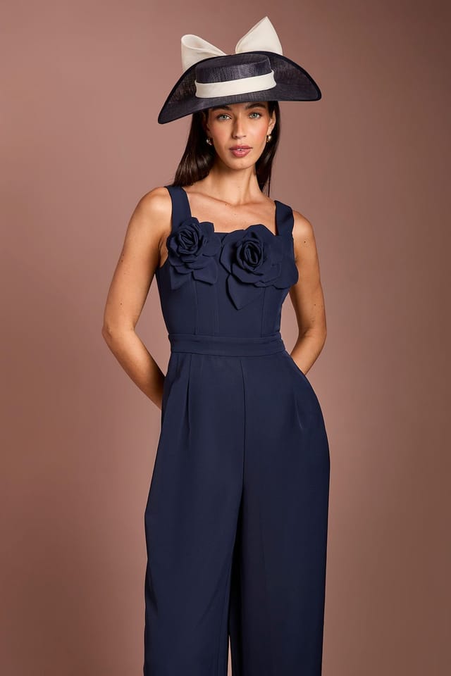 Coast Coast Women's Lisa Tan 3D Floral Wide Leg Jumpsuit in Navy - 2