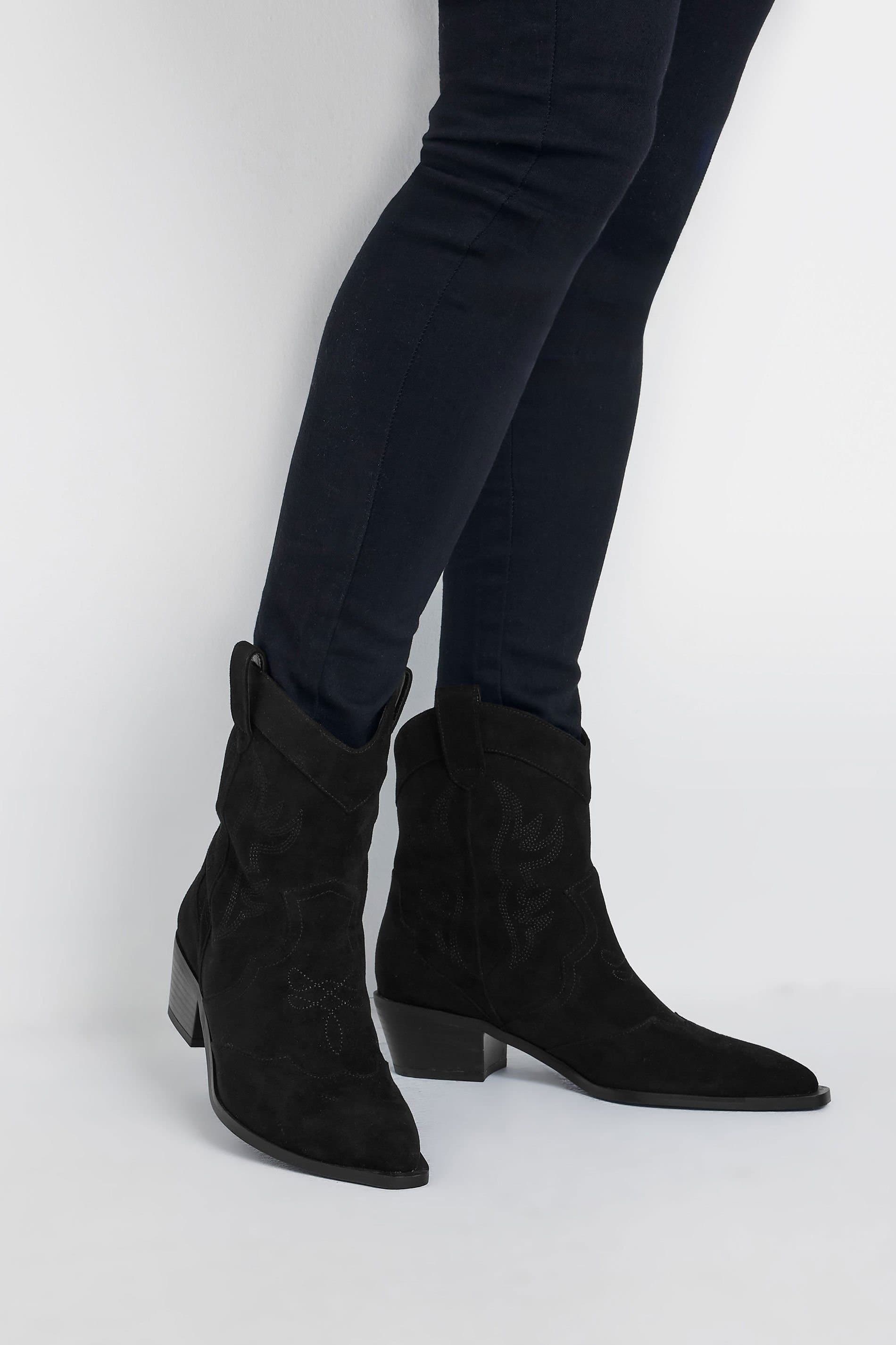 Long Tall Sally Long Tall Sally Black Faux Suede Cowboy Boots