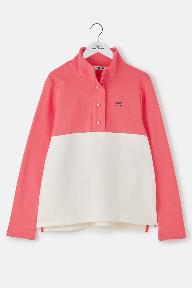 Lighthouse Clothing Lighthouse Clothing Women's Haven Jersey Popper Detail Cotton Top in Coral - 2