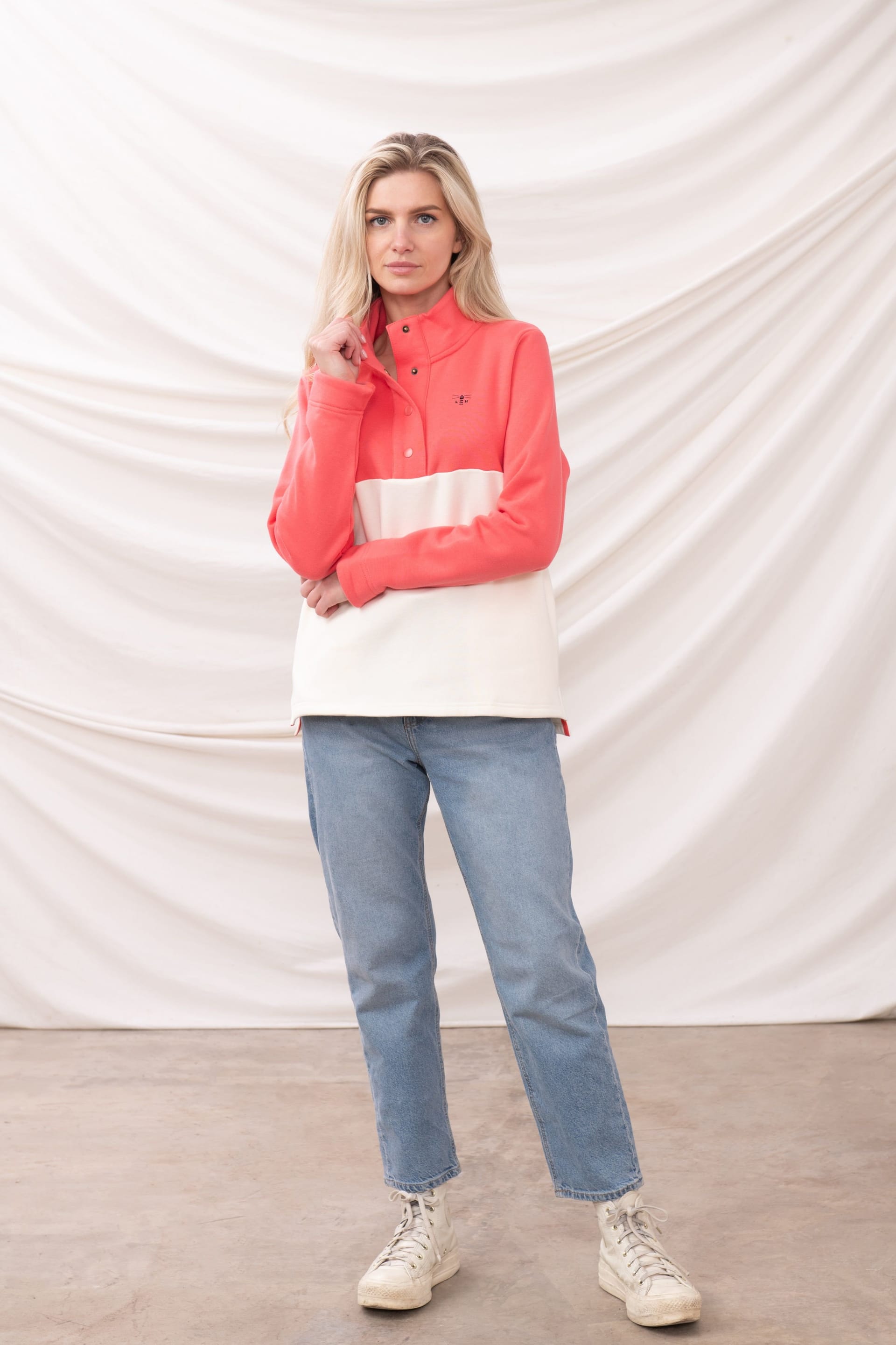 Lighthouse Clothing Lighthouse Clothing Women's Haven Jersey Popper Detail Cotton Top in Coral - 4