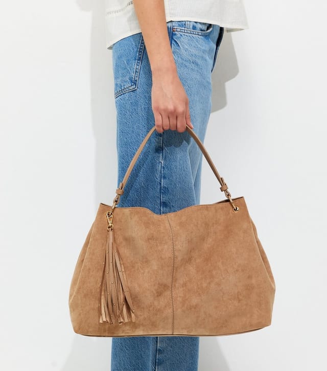 New Look Camel Faux Suede Slouchy Tassel Hobo Bag New Look - 2