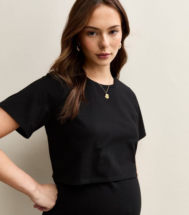 New Look Women's Maternity Black Layered Crew Neck Nursing Midi Dress New Look - 2