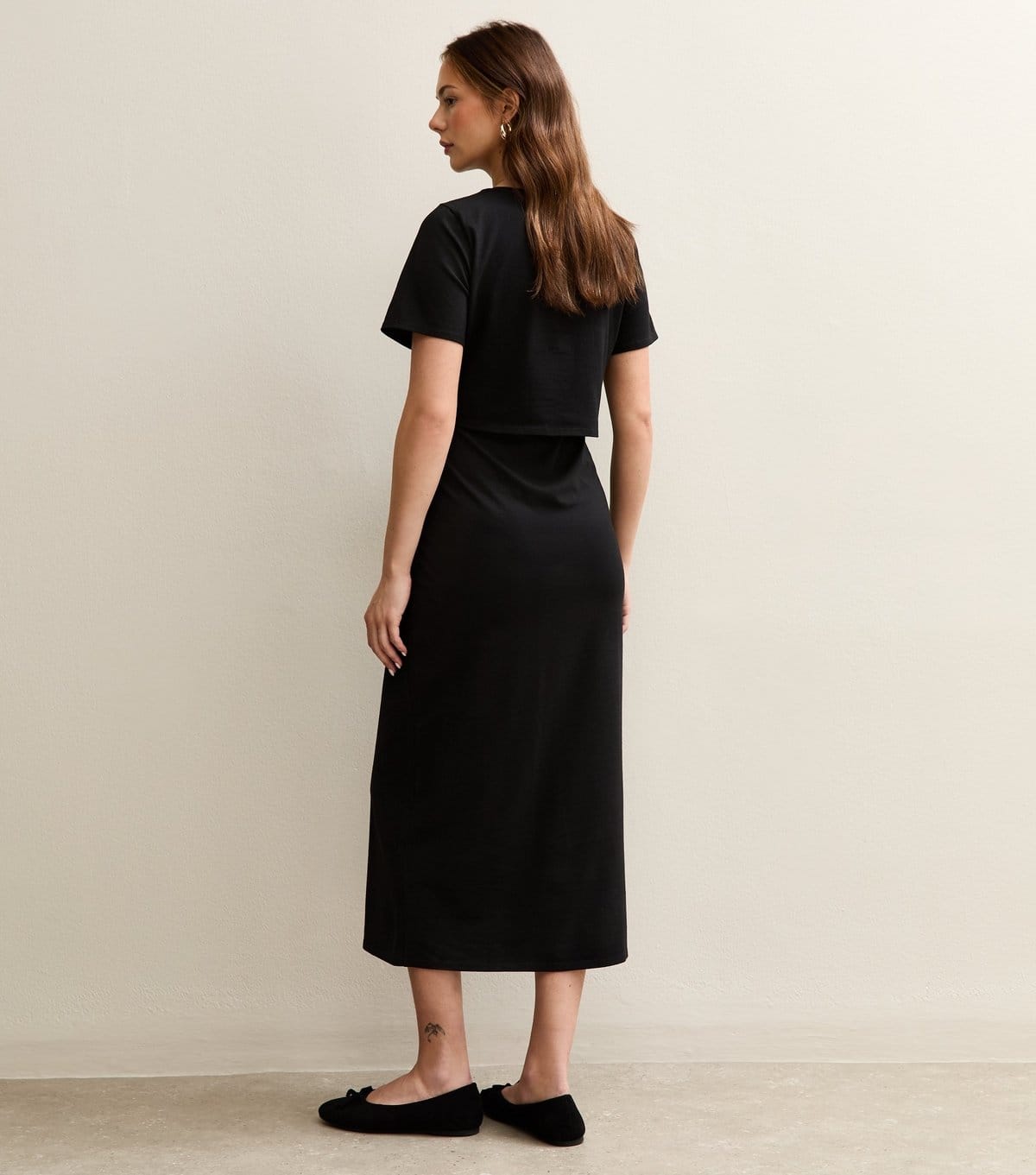 New Look Women's Maternity Black Layered Crew Neck Nursing Midi Dress New Look - 4