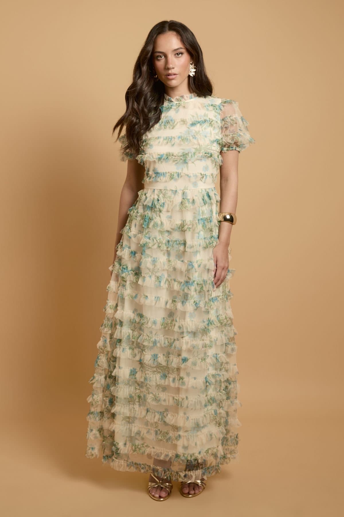 Oasis Oasis Women's Trailing Bloom Tiered Mesh Maxi Dress