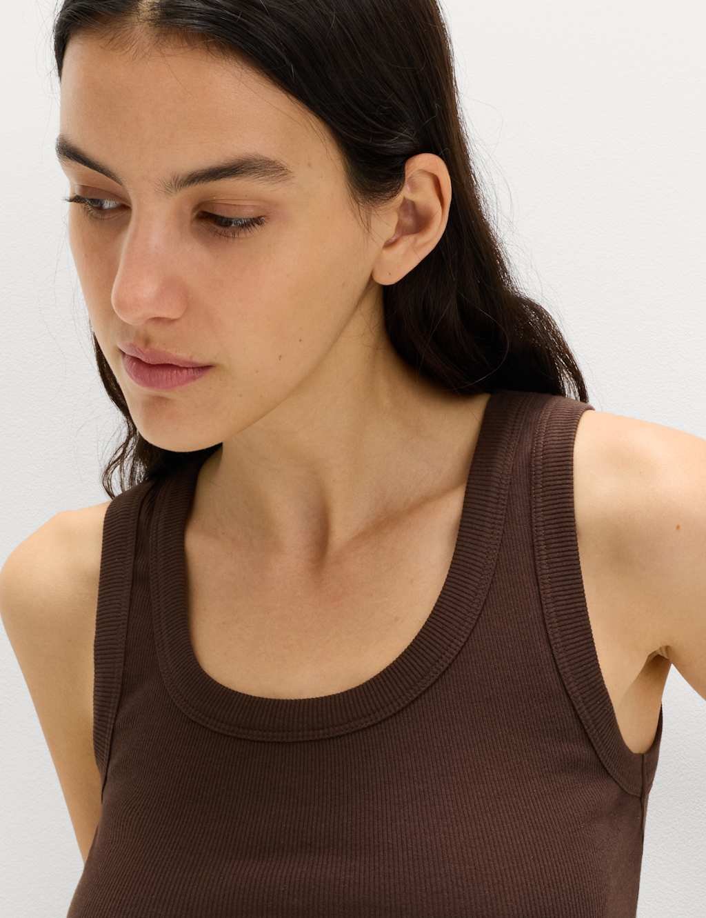 Marks & Spencer M&S Cotton Rich Ribbed Slim Fit Vest Top Dark Chocolate - 4