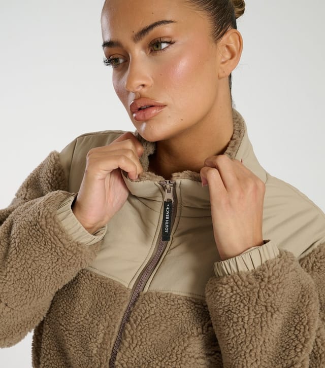 South Beach Women's Brown Panelled Borg Jacket South Beach New Look - 2