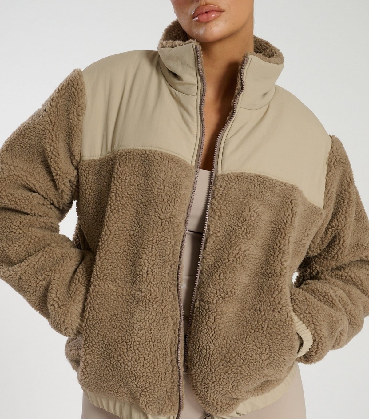 South Beach Women's Brown Panelled Borg Jacket South Beach New Look - 4