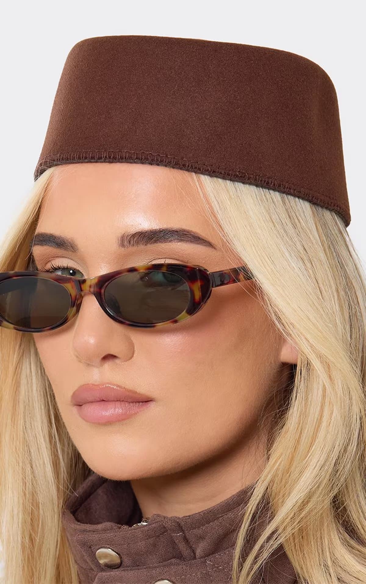 EGO Pillbox Hat In Brown Felt, Women's Size UK 0