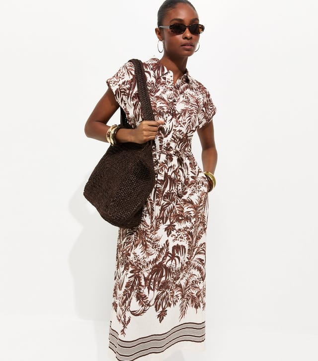 New Look Women's Brown Palm Print Short Sleeve Midi Shirt Dress New Look - 3