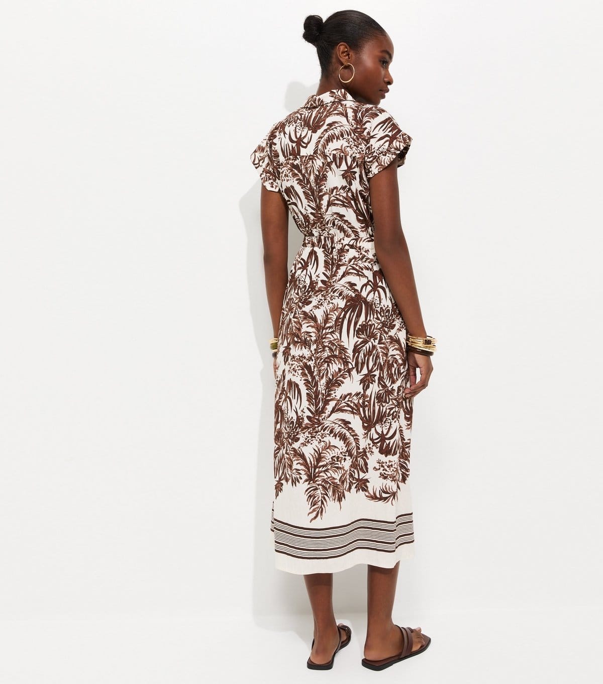 New Look Women's Brown Palm Print Short Sleeve Midi Shirt Dress New Look - 4