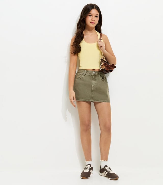 New Look Girls' Khaki Distressed Denim Mini Skort New Look - 2