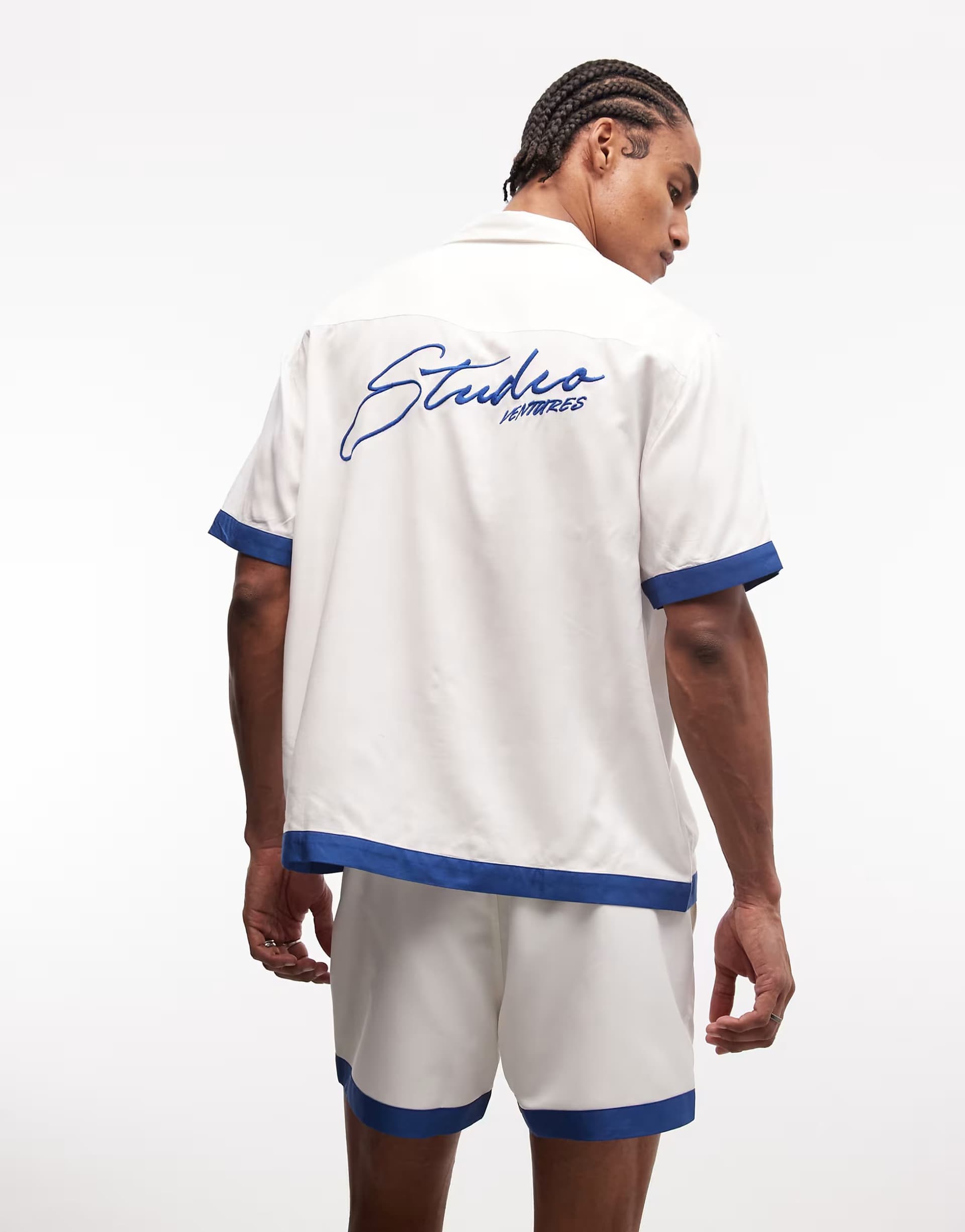 ASOS ASOS DESIGN co-ord relaxed revere shirt with chest and back embroidery in off white