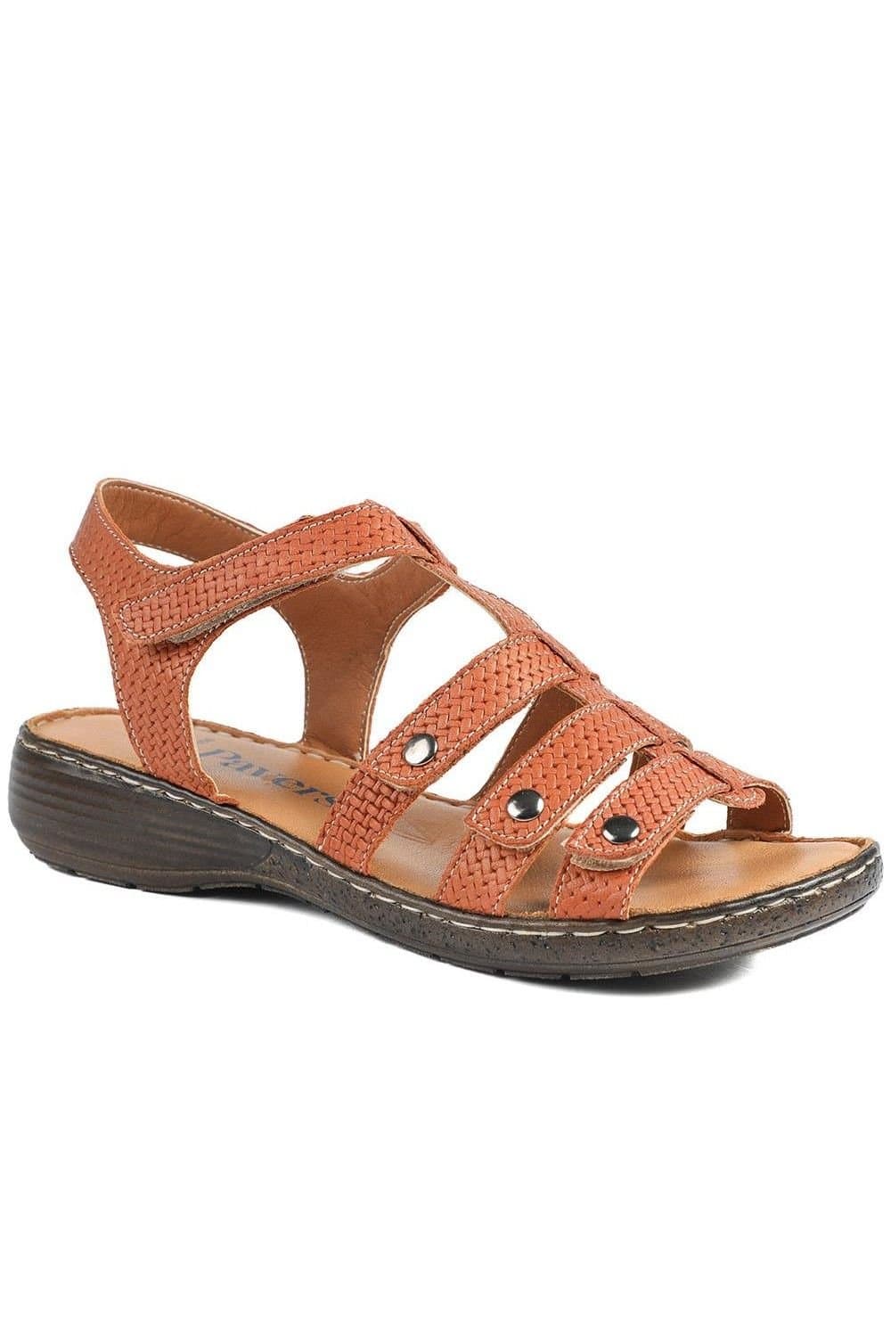 Pavers Pavers Women's Premium Leather Touch Fastening Sandals in Tan
