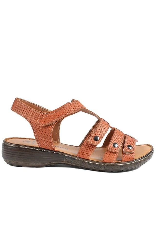 Pavers Pavers Women's Premium Leather Touch Fastening Sandals in Tan - 2