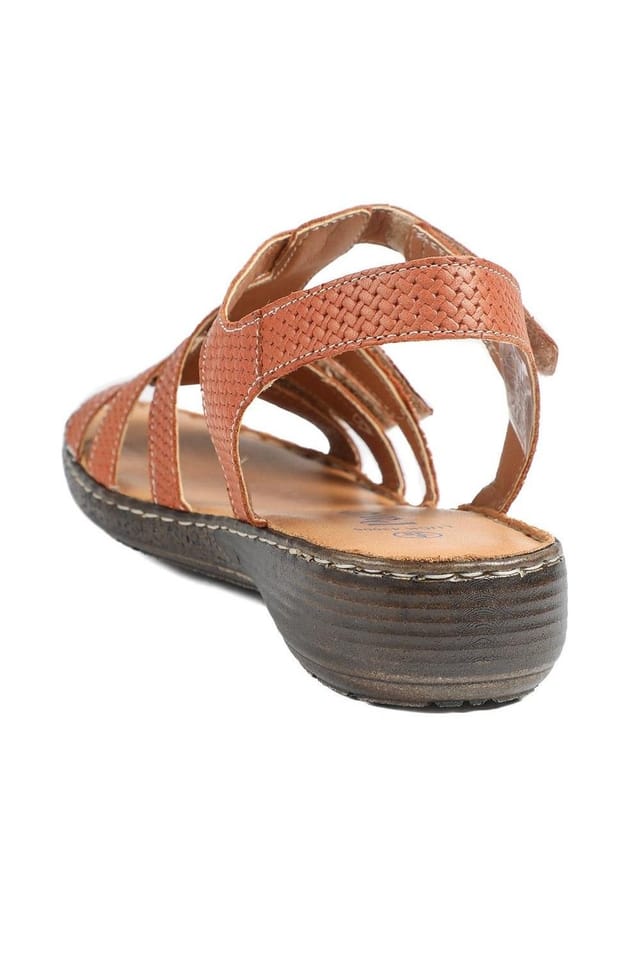 Pavers Pavers Women's Premium Leather Touch Fastening Sandals in Tan - 3
