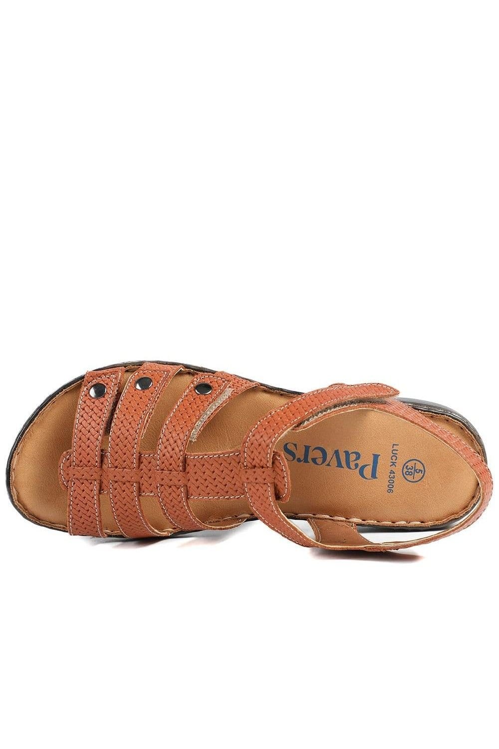 Pavers Pavers Women's Premium Leather Touch Fastening Sandals in Tan - 4