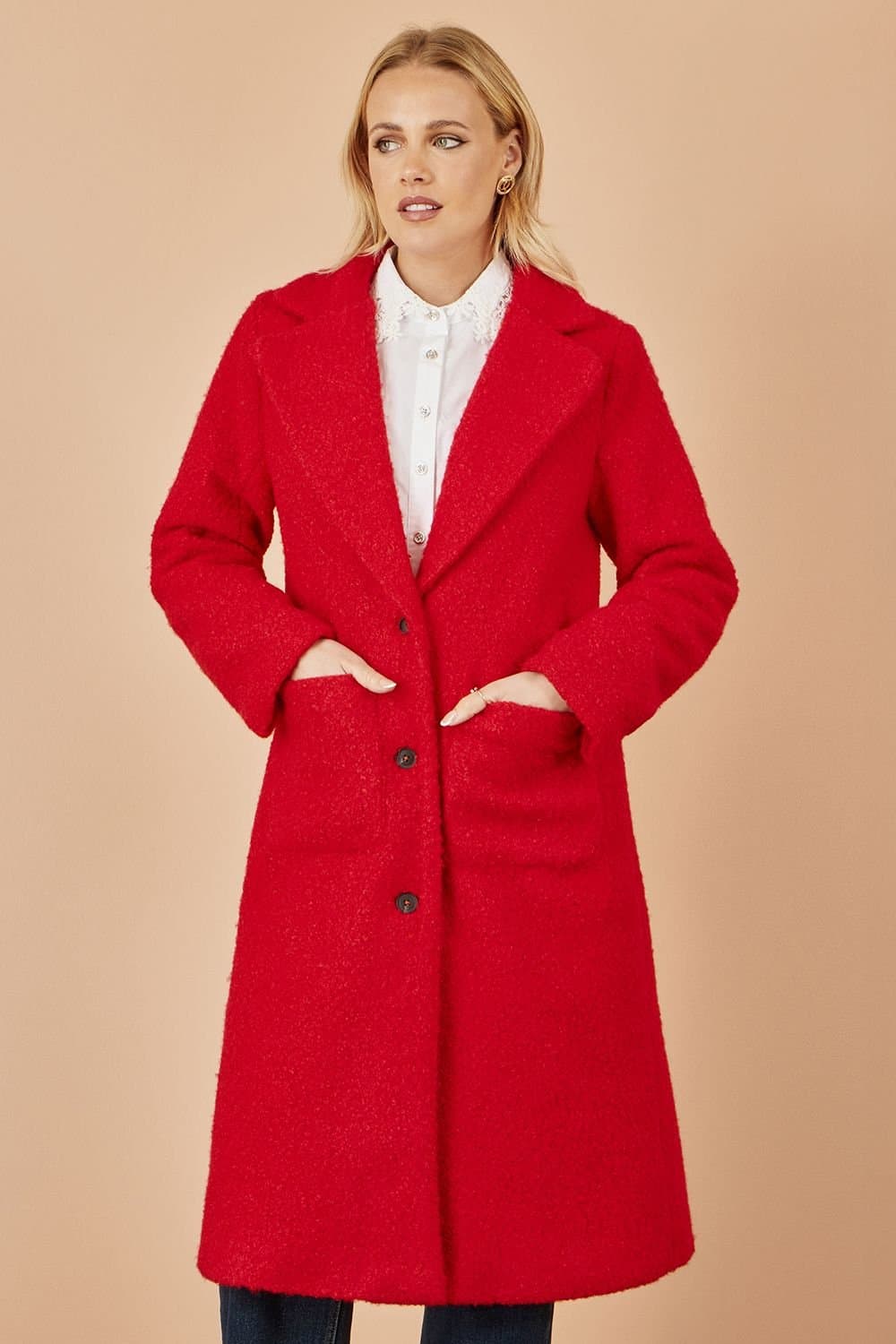 Yumi Yumi Women's Red Boucle Long Line Coat