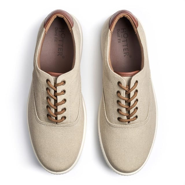 Hotter Hotter Men's 'Rowan' Dual-Fit Canvas Shoes in Light Sand - 3